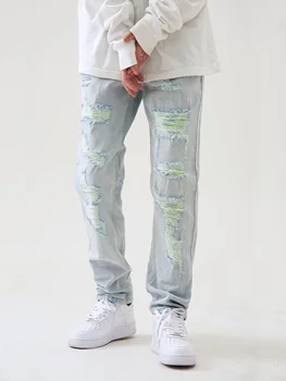 Madshed Avrupa ve Amerikan moda marka Sokak delik açık renk kot erkek ruffian yakışıklı kızarmış Sokak hiphop ince pantolon