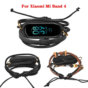 Mi Band için 4 Kayış Retro Deri Örgü Örgülü Bilek Bandı Bilezik Xiaomi Mi Band için 4 Saat Kayışı Miband 4 Aksesuarları