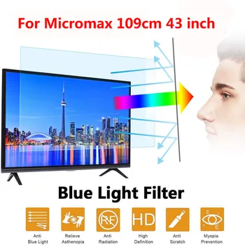 Micromax 109cm 43 inç mavi ışık TV ekran koruyucu, Anti mavi ışık ve parlama önleyici filtre filmi göz koruması