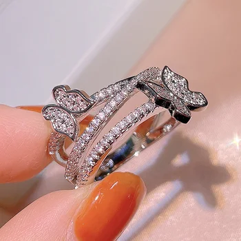 Moda AAA Kristal Düğüm Yay Gümüş Renk Yüzükler Kadınlar İçin Parti Alyans Parmak Takı Aksesuarları Hediye