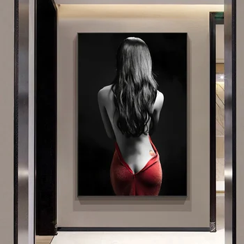 Modern Çıplak Sanatsal Seksi Kadın Kırmızı Etek Tuval Resimleri Posterler Baskılar duvar sanat resmi Oturma Odası Dekor Ev Dekorasyon İçin