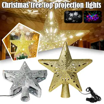 Noel Ağacı LED projeksiyon ışığı Glitter Yıldız Topper Dönen LED Kar Tanesi Projektör Yılbaşı Ağacı Süsleme Ev Dekor