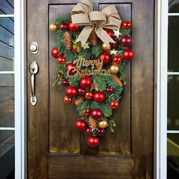 Noel Ağacı Çelenk Ön Kapı Pencere Noel Çelenk Askı Yapay Noel Tatili Süs Noel Kalp şeklinde Ev Dekor