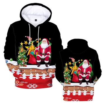 Noel Santa Elf Baskı Hoodies 2022 Sonbahar Kış Tişörtü Erkekler Kadınlar Kazak Streetwear Casual Boy Unisex Giyim