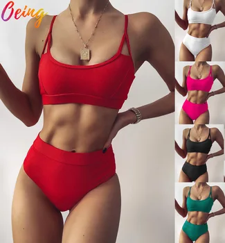 OEİNG Seksi Nervürlü bikini seti Beachwear Yüzme Mayo Kadınlar Mayo Yaz Push Up Monokini 2022 Biquinis Brezilyalı