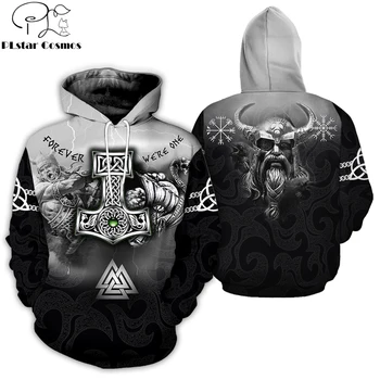 PLstar Cosmos 2019 Yeni Moda Erkekler hoodies 3D Tüm Baskılı Dövme Viking Odin Hoodie Giyim Unisex Casual Hoody streetwear