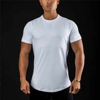 Pamuk Spor Katı Egzersiz Tee gömlek Spor Erkekler Nefes Spor kısa kollu tişört Yaz Moda Marka O-Boyun Slim Fit Tshirt