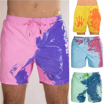 Renk değiştiren plaj şortu Erkekler Hızlı Kuru Mayo plaj pantolonları Sıcak Renk Renk Değişikliği Şort Yüzme Sörf Tahtası Şort