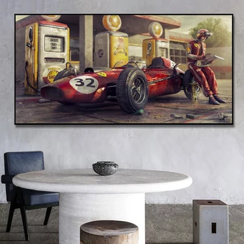 Retro Klasik Araba Yarışı Racer Posterler ve Baskılar Tuval Boyama Baskı Duvar Sanatı Oturma Odası Ev Dekor için (Çerçeve yok)