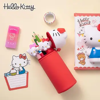 Sanrio Hello Kitty Kalem Çantası Kız Kawaii Silikon Öğrenci kırtasiye malzemesi saklama çantası Karikatür Retractablee Taşınabilir Kalem Çantası