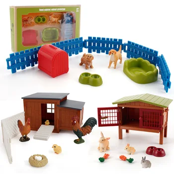 Simülasyon çocuk Çiftlik Seti Kulübesi Horoz Tavuk Çitle Çevrili Tavuk Kümesi Hayvan Modeli Oyuncaklar Çocuklar İçin Eğitici
