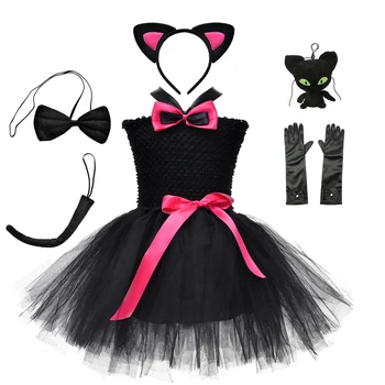Siyah Kedi Kostüm Bebek Kız Hayvan Tutu Elbise Çocuklar Cosplay Pet Doğum Günü Partisi Çocuk Cadılar Bayramı Kıyafet