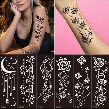 Siyah Çiçek İçi Boş Dövme Şablonlar Geçici Dövme Şablonları Arka Kol Vücut Sanatı Seksi Hektografik Dövmeler Kağıt Kadın Erkek