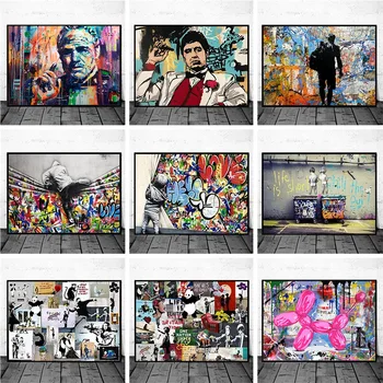Sokak Banksy Komik Graffiti Sanat tuval Boyama Cuadros Şekil Posterler Ve Baskılar Moda Duvar Sanatı Oturma Odası Ev Dekor