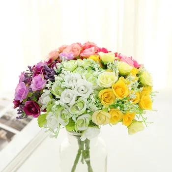 Sonbahar 15 kafaları/buket küçük tomurcuk güller bract yapay çiçek ipek gül DIY düğün ev yılbaşı dekoru gül hediye