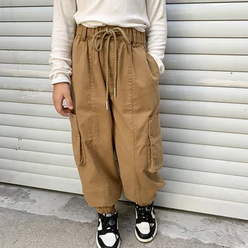Sonbahar Unisex Çocuk moda gevşek Pantolon Kore Erkek Kız pamuk rahat kargo pantolon 1-7Years