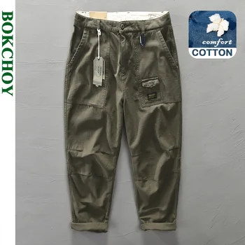 Sonbahar ve Kış Yeni erkek Pamuk Saf Renk Rahat Cep Vintage Pantolon GML04-Z308