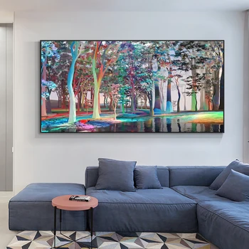 Soyut Manzara Ağacı Renkli Tuval Boyama Posterler ve Baskı Modern Duvar Sanatı Resimleri ıçin Oturma Odası Yatak Odası Koridor