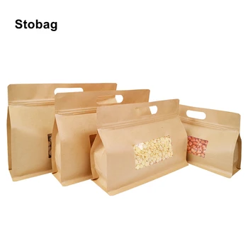StoBag 50 adet Kraft Kağıt Sekizgen Gıda Ambalajı Kilitli saplı çanta Pencere Mühürlü Şeker Çay Fındık Kurutulmuş Meyve Depolama