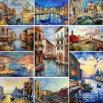 Su Şehir Venedik Önceden Basılmış Çapraz Dikiş Kiti Nakış El Sanatları Örgü Zanaat İğne Damgalı Farklı Paket