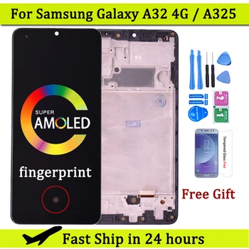 Süper AMOLED Samsung Galaxy A32 4G Samsung LCD A325 A325F SM-A325F / DS LCD ekran Çerçeve Dokunmatik dijitalleştirici ekran A325 LCD