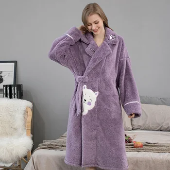 Sıcak Kalınlaşmak Pijama Elbiseler Kadınlar İçin Kış Artı Boyutu Gevşek Rahat Uzun Gecelik Pijama Bornoz Pazen Kabarık Pijama
