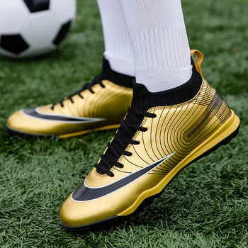 Sıcak Satış Altın Erkekler futbol Ayakkabıları Yetişkin Çocuklar Eğitim futbol kramponları Açık Çim Futbol Cleats Anti skid Çim Futsal ayakkabı Erkekler