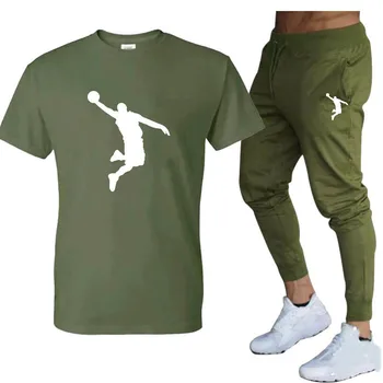Sıcak Satış yazlık t-shirt pantolon seti Rahat Marka Spor koşucu pantolonu T Shirt Hip hop Fashicon Men'stracksuit