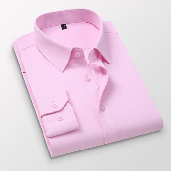 TFETTERS Pembe Gömlek Erkekler İlkbahar Sonbahar Erkek Uzun Kollu İş Gömlek Polyester Slim Fit Resmi Elbise Gömlek Erkekler için giyim