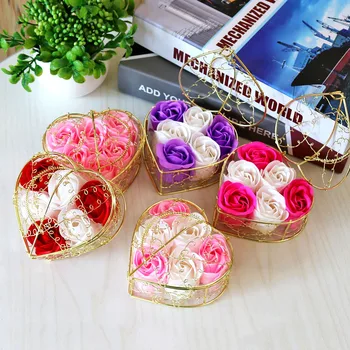 Taze Sabun Çiçek Kalp Şekli Demir Sepet Gül Çiçek Hediye Kutusu sevgililer Günü Hediyesi Çiçekçi Kaynağı Düğün Favor Ev dekor