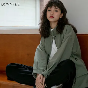 Temel Ceketler Kadın Retro Kargo Şık Tiki Tüm Maç Kore Moda Gençler Dış Giyim Yeni Popüler Fermuar Sonbahar Bayan Mont Ceket