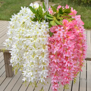 Toptan Bitkiler Wisteria Asmak Ipek Çiçekler Yapay Asma Çiçek Düğün Ev Dekor Flores Artificiales para decoracion hogar