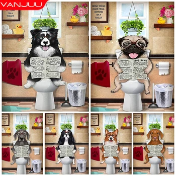 Tuvalet Köpek Elmas Boyama Hayvan Gazete Elmas Nakış Tam Yuvarlak Mozaik Sanat Pet Lover DIY El Sanatları Ev Dekorasyonu