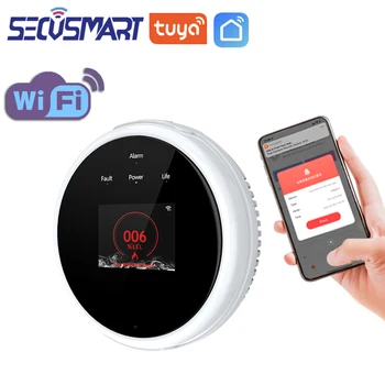 Tuya WiFi Gaz sızıntı alarmı Algılama Doğal gaz kaçağı dedektörü Probu TFT Ekran Sensörü Alarmı Ev Pişirme Mutfak Güvenlik