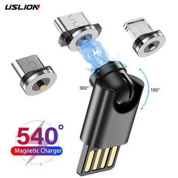 USLION Mini 540 Rotasyon Manyetik Şarj USB Tip C dönüştürücü kablosu iphone Huawei Xiaomi Samsung Manyetik şarj kablosu