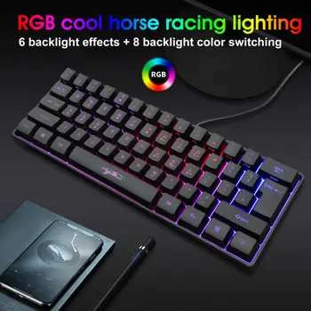 V700 Oyun Mekanik Klavye 61 Tuşları USB Kablolu RGB LED Aydınlatmalı Taşınabilir Mavi Anahtarı Klavye Bilgisayar Gamer İçin Ayarı