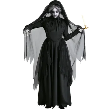 Vampir Cosplay Korkunç Kostümleri siyah Elbise Tam Set Elbise Kadın Fantezi Kıyafet Rol Oynamak Cadılar Bayramı Kostümleri Ortaçağ Elbise