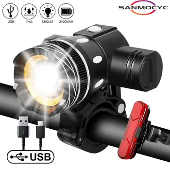 YENİ T6 LED bisiklet ön ışık USB şarj edilebilir fener 2400mAh Zoom Bisiklet Far bisiklet El feneri MTB bisiklet aksesuarları