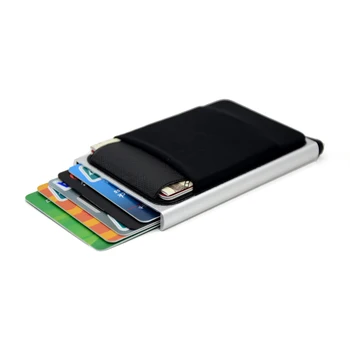 YUECIMIE Ince Alüminyum Cüzdan Esneklik Geri Kılıfı KIMLIK Kredi kart tutucu Mini RFID Cüzdan Otomatik Pop up Banka Kartı Durumda