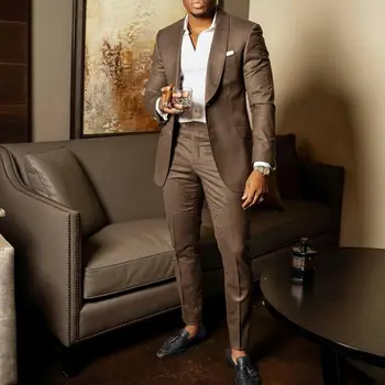 Yakışıklı Erkekler Smokin Damat Takım Elbise Şal Yaka Slim Fit Bir Düğme Yüksek Kaliteli İş Balo Parti Blazer Ceket (Ceket + Pantolon)