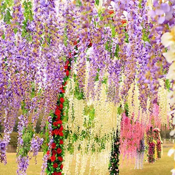 Yapay Wisteria Çiçekler Zarif Asma ipek çiçek Açık Düğün Parti ev bahçe dekorasyonu Sahte Bitkiler Toptan