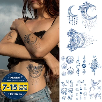 Yarı Kalıcı Su Geçirmez Geçici Dövme Çıkartma Şakayık Ay Kına Totem Kalıcı Mürekkep Dövme Kadın Vücut Sanatı Bitkisel Sahte Dövmeler