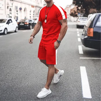 Yaz Trendi erkek Takım Elbise Moda Spor Kısa Kollu + Şort 2 Parça Set Koşu Streetwear Erkek Eşofman Erkek Giyim