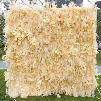 Yeni 3D Şampanya Tüy Kumaş yapay çiçek Duvar Puwei Tüy Çim Kumaş Bitki Duvar Düğün Noel Partisi Dekorasyon