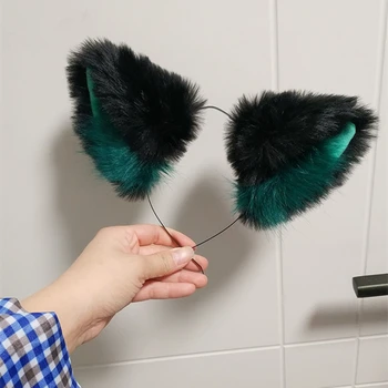 Yeni Luo Xiaohei Kedi Tilki Kulaklar Hairbands Kafa Hairhoop Şapkalar Cosplay Kostüm Aksesuarları için Yeşil ve Siyah Renk