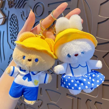 Yeni Sevimli Peluş Ayı Tavşan Ördek Anahtarlık Ponpon Biblo Bebek peluş oyuncak kız çocuk çantası Araba Anahtarlık Cep telefon ahizesi Takı