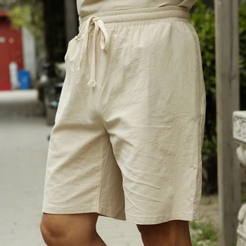 Yeni Sıcak Yaz Rahat Taklit Pamuk Keten Şort Erkekler Yeni Yüksek Bel Şort Moda kısa pantolon Streetwear erkek Şort