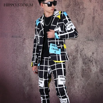 Yeni erkek Moda Çizgi Baskı Blazer Trend Gece Kulübü Erkek Şarkıcı Performans Kostüm Sihirbaz İnce Erkek Kişilik Takım Elbise Ceket