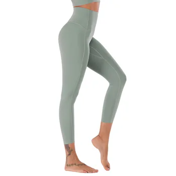 Yeni utanç verici olmayan çıplak fitness pantolonları kadın yüksek bel pantolon elastik sıkı yoga spor koşu dokuz nokta pantolon