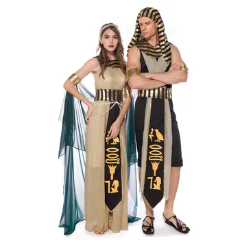 Yetişkin Antik Mısır Mısır Firavunu Kral İmparatoriçe Kleopatra Kraliçe Kostüm Cadılar Bayramı Partisi Ortaçağ Çiftler Cosplay Elbise
